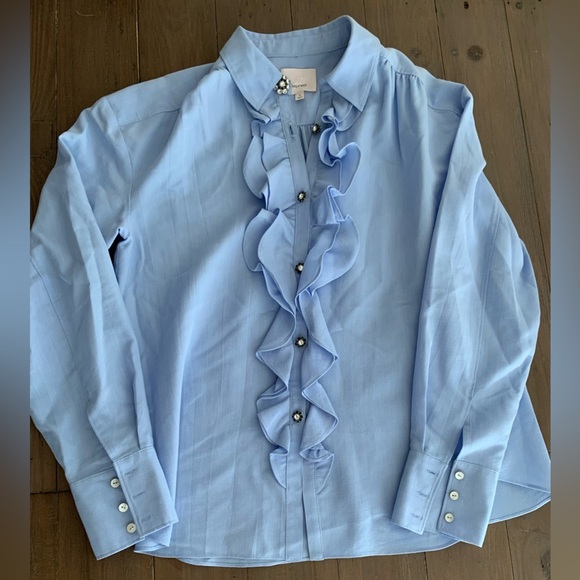 NEW Cinq a Sept Kadi blue ruffle shirt blouse with rhinestone buttons - Picture 4 of 6